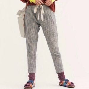 Free People Light at Sunrise High-rise Striped Indigo Blue Pants Sz 0